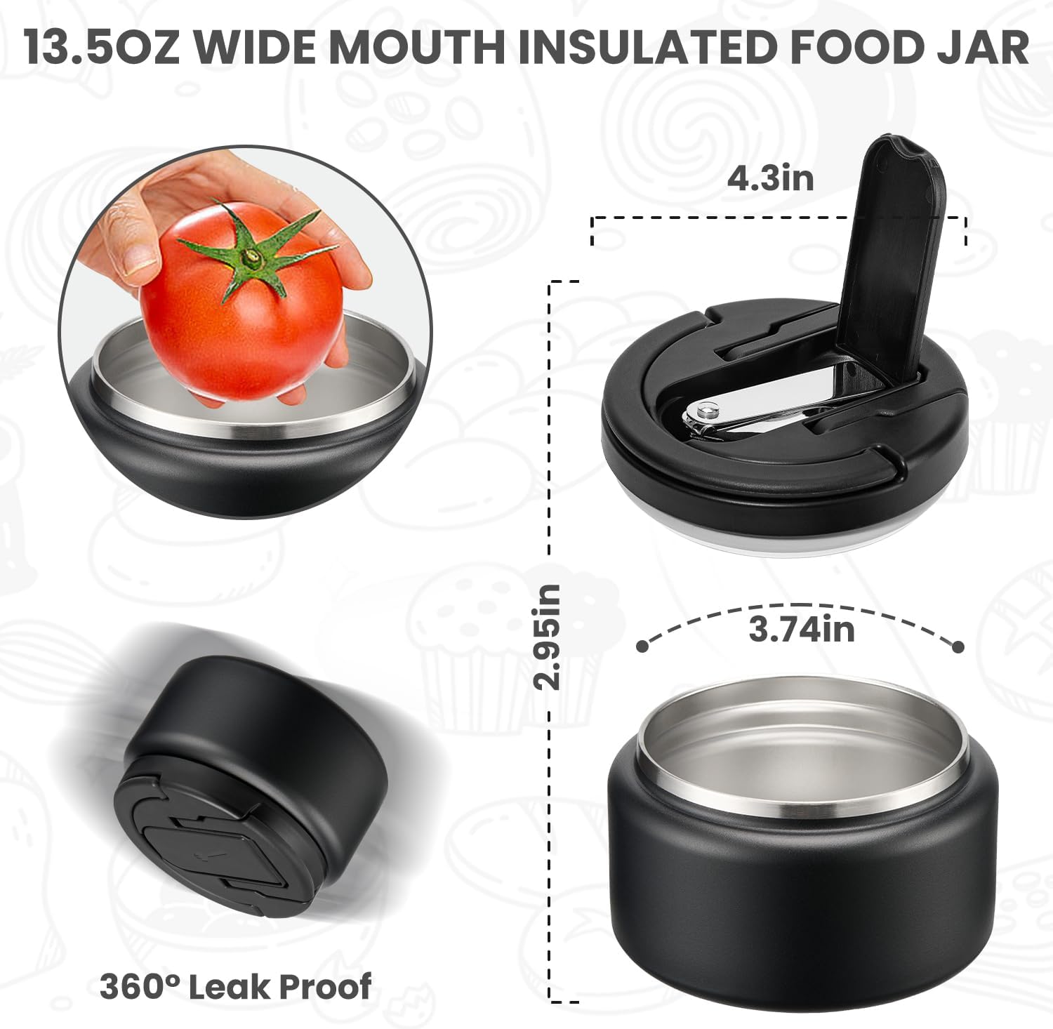 Itslife 13.5oz Vacuum Insulated Soup Thermo for Hot Food, Kids Lunch Container with Leakproof Buckle Lid, Wide Mouth Stainless Steel Food Jar with Spoon