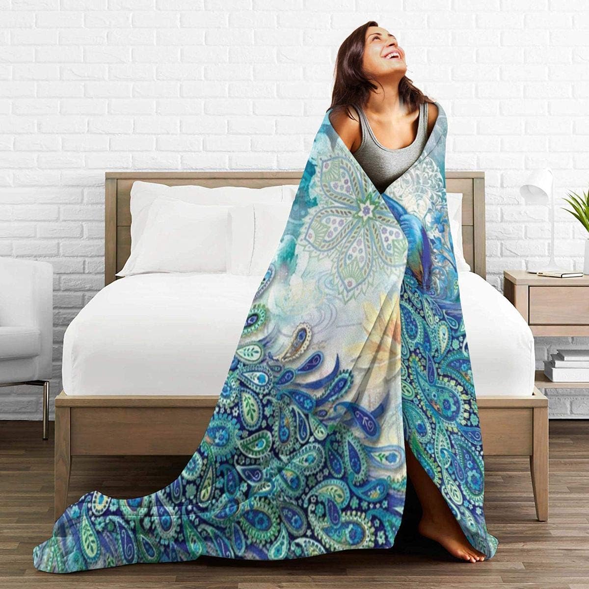Peacock & Vintage Botanical Flannel Fleece Throw - Ultra Soft, Cozy, Warm & Lightweight Microfleece Blanket (50" x 40") - Image 5