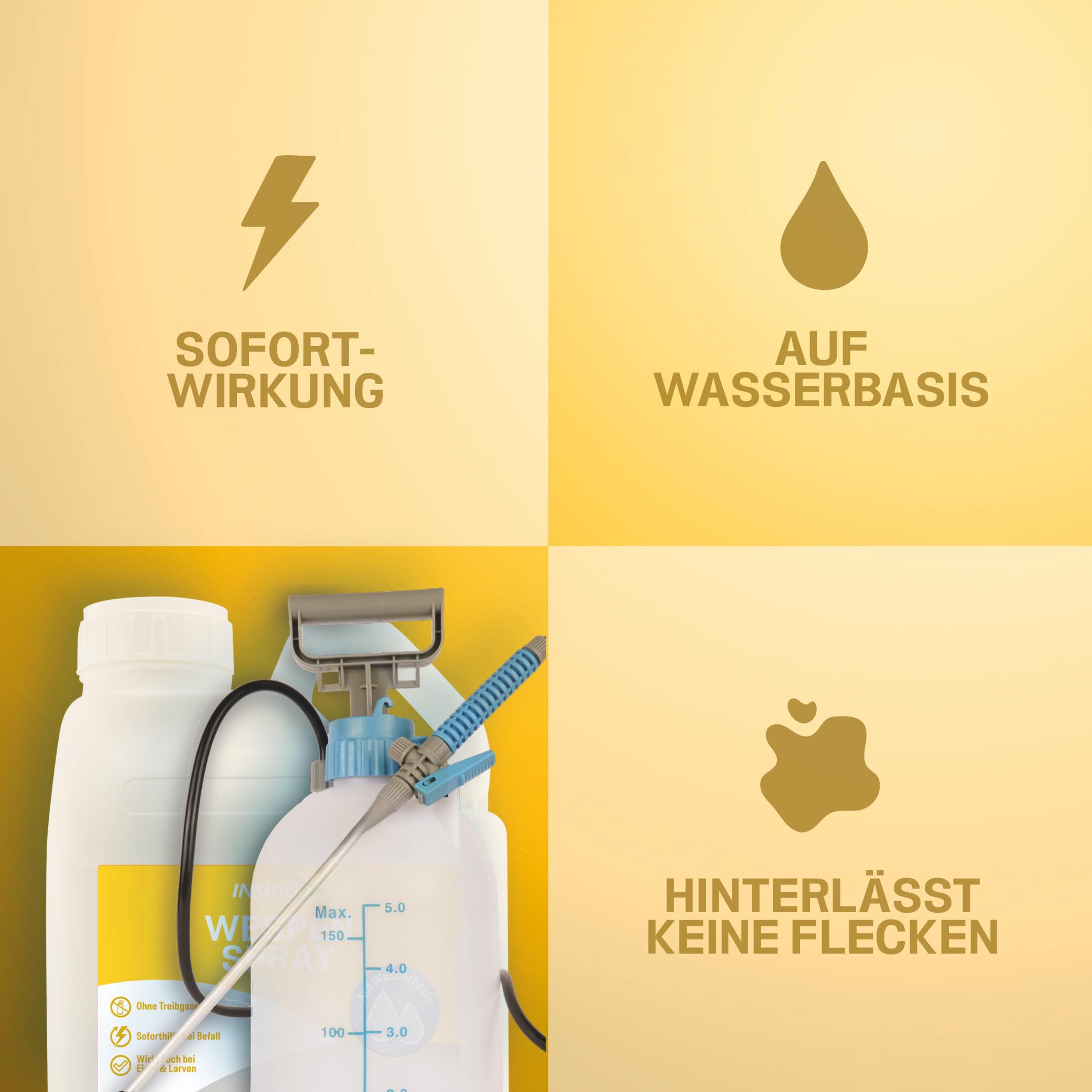 INSIGO Anti Wespen Spray 5l Kanister + 5L Drucksprüher - Wespenmittel mit mechanischer Wirkung - Effektive Abwehr für Wespen - Wespen Spray mit Sofortwirkung