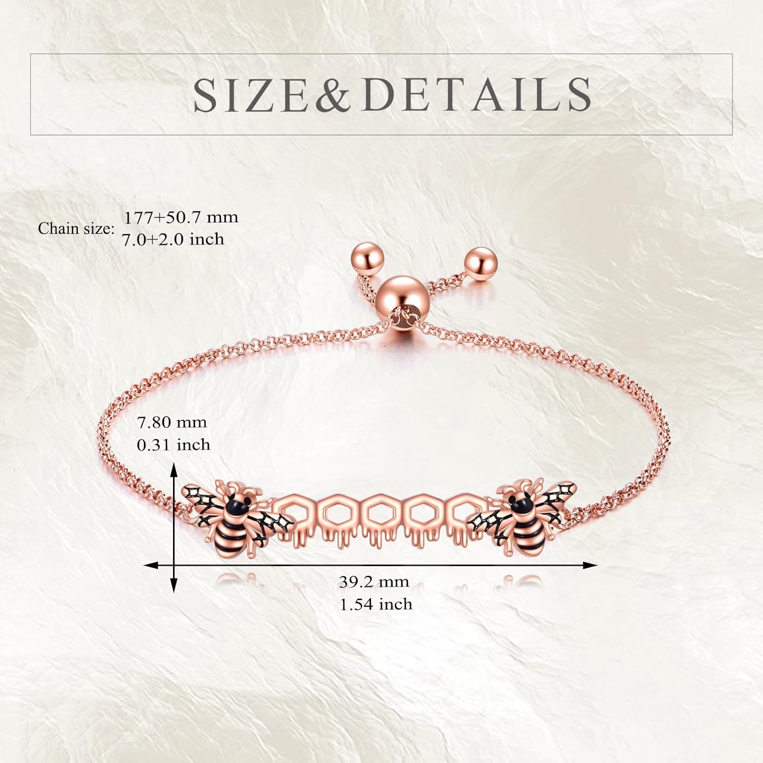 VONALA Bee Bracelet Bee Bracelet for women 925 Sterling Silver Plated with 14K Rose Gold Bracelet for Women - Image 4