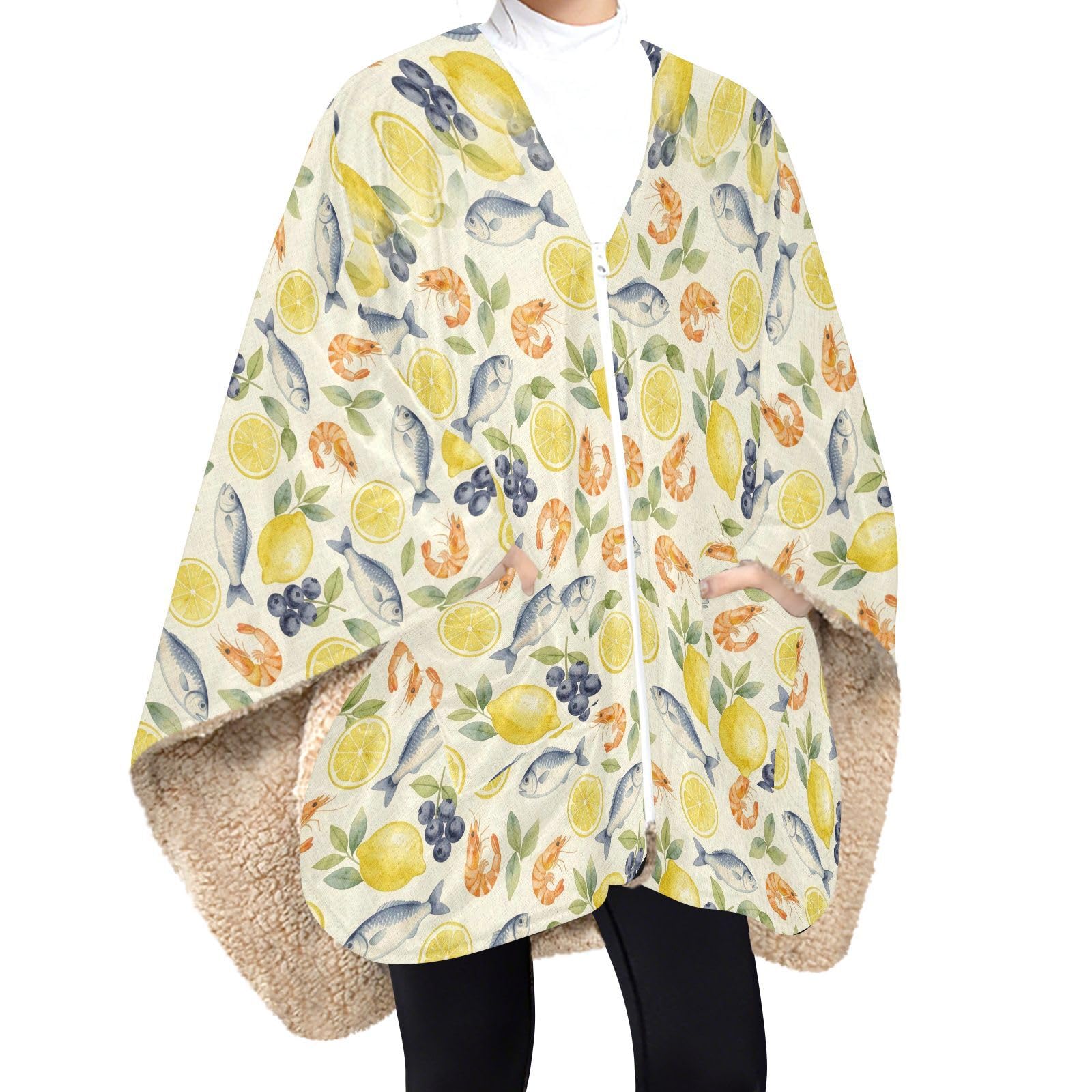 linqin Coperta scialle per donna uomo Mediterraneo frutti di mare limone