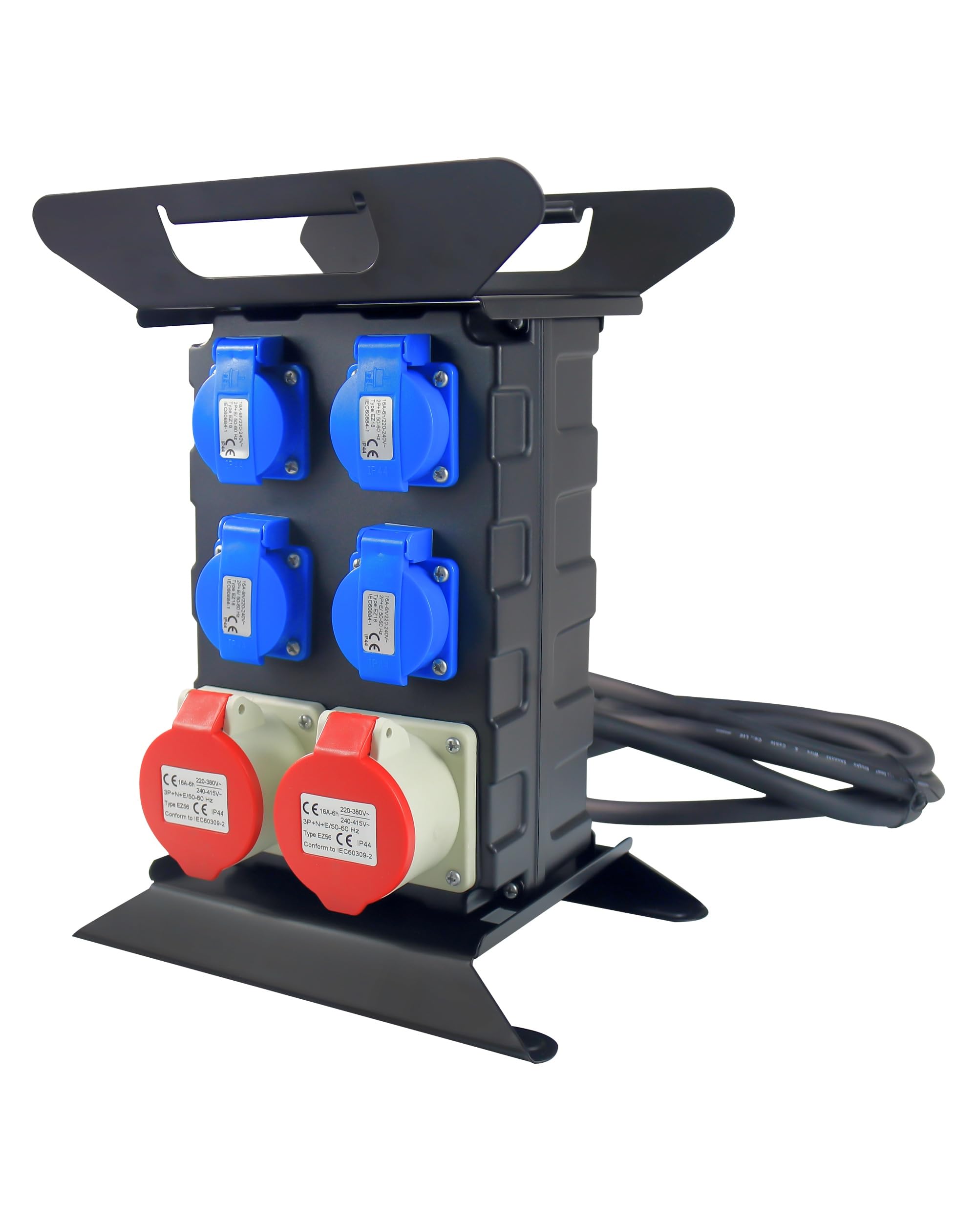 INVOLT Distribuzione dell'alimentazione corrente industriale CEE, 16 A / 400V – 230V Distributore di prese (4x Schuko + 2x CEE 16A + fusibile)