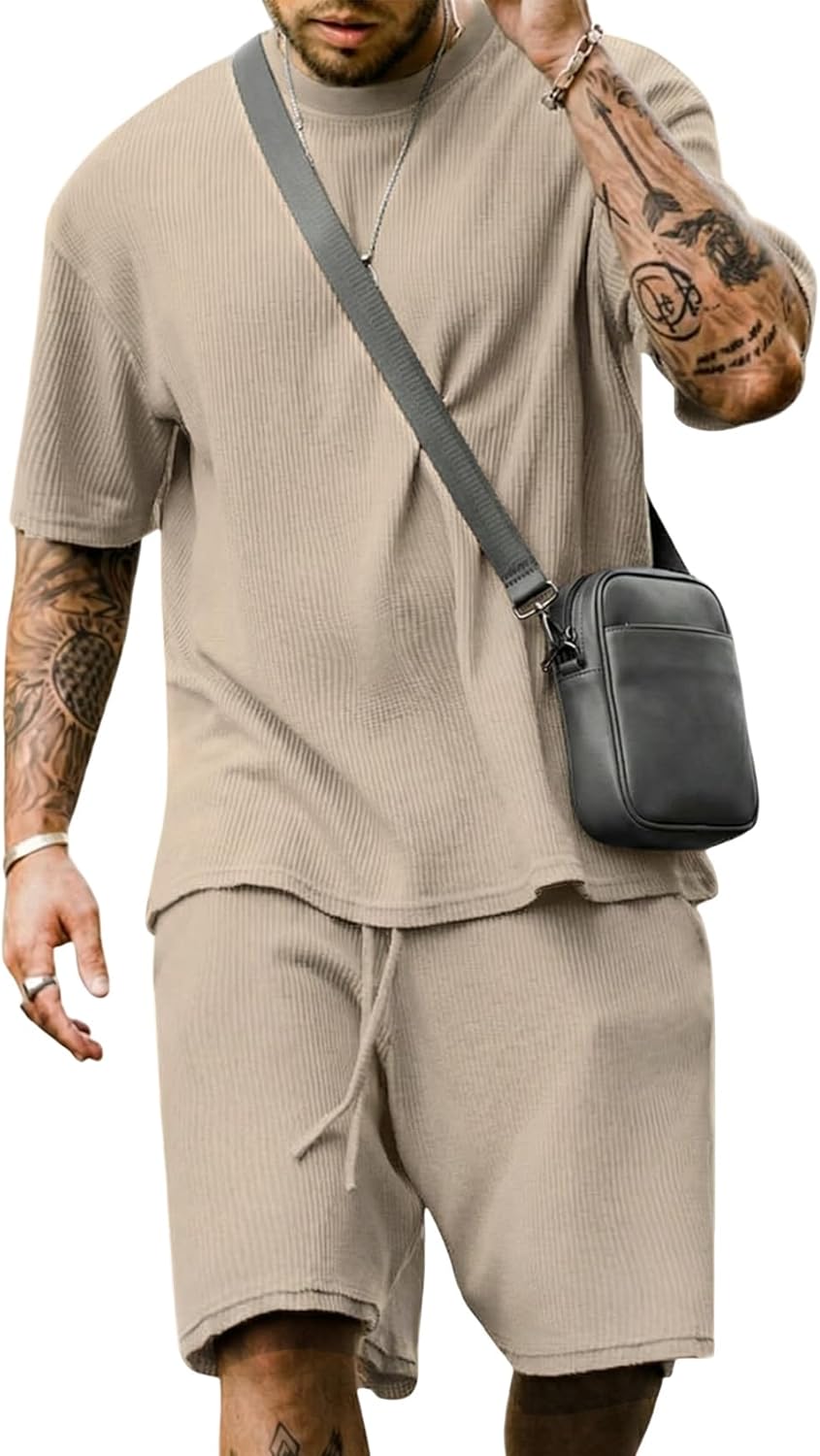 Yimoon Men's 2 Piece Outfits Oversized Short Sleeve T Shirt & Shorts Set Summer Casual Tracksuit