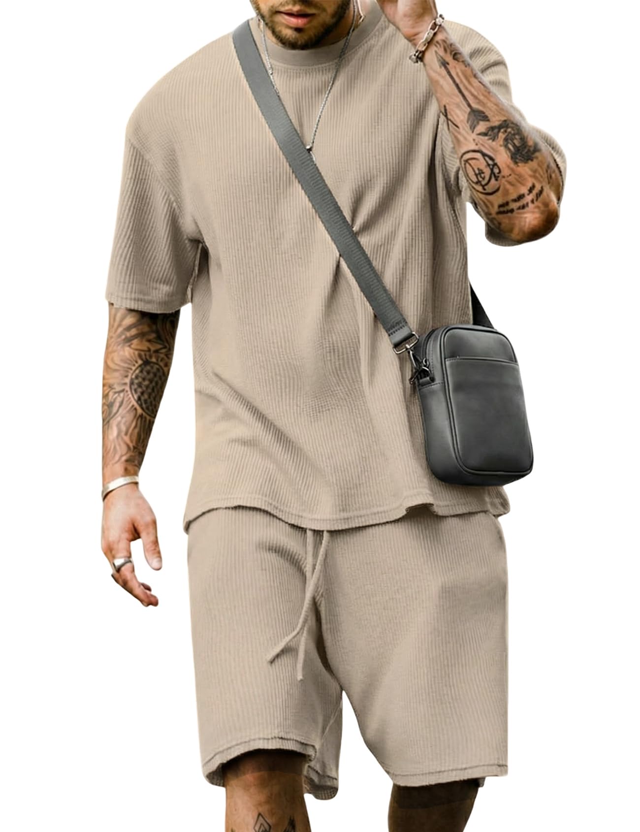Yimoon Men's 2 Piece Outfits Oversized Summer Shorts Set | Short Sleeve, Crewneck T Shirt…