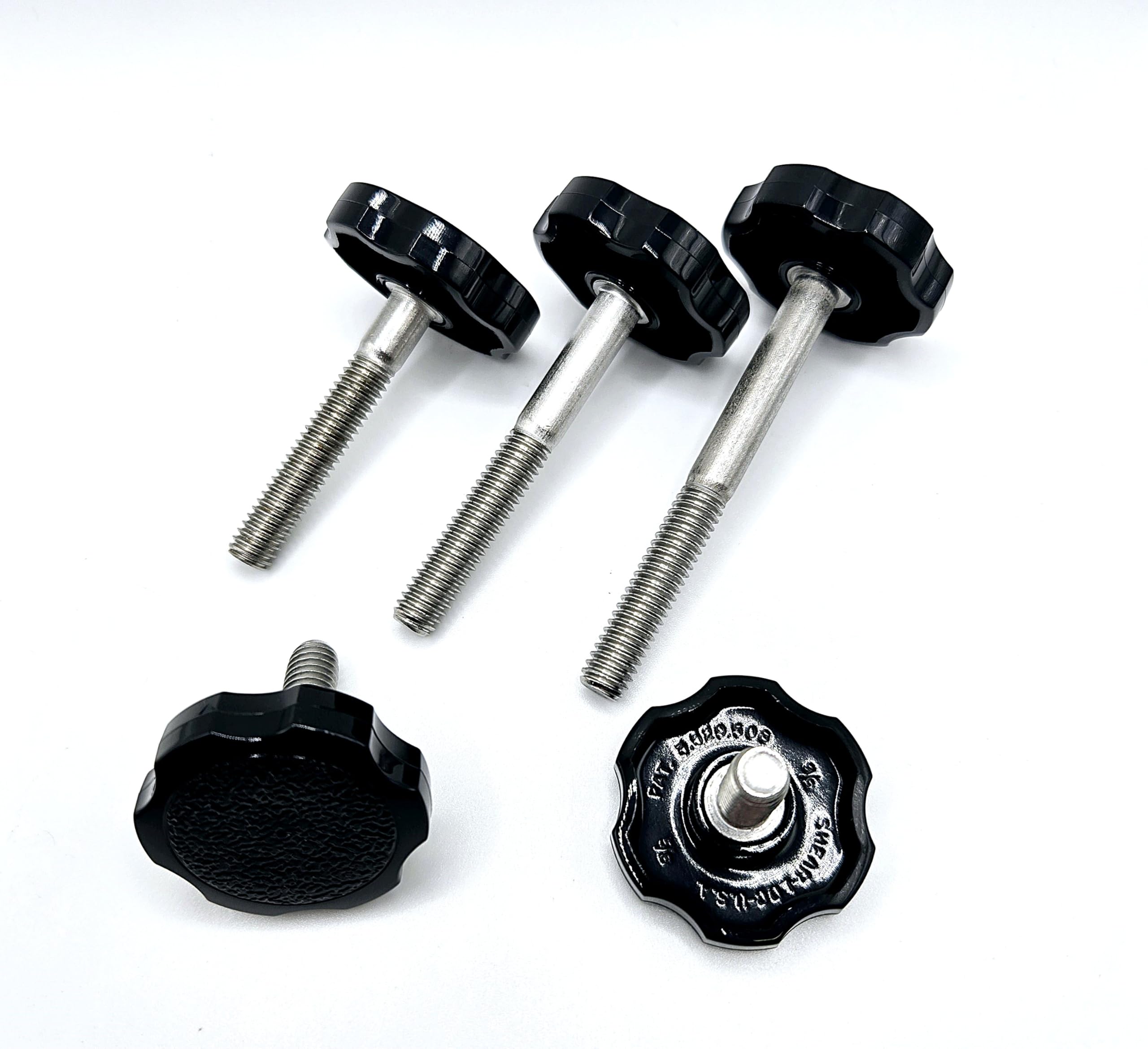 5/16" Thumb Screw Bolts with Black Round Fluted Plastic Clamping Knob 6 Point Hex Head Handle Stainless Steel Standard 5/16"-18 Thread Rust Proof (4