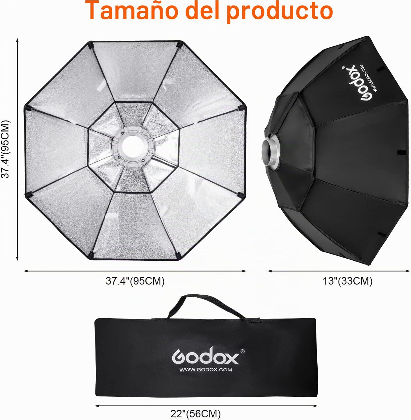 Godox Top Octagon Softbox 37" 95cm Bowens Mount para Estudio Strobe Flash Luz (SB-BW 95cm)