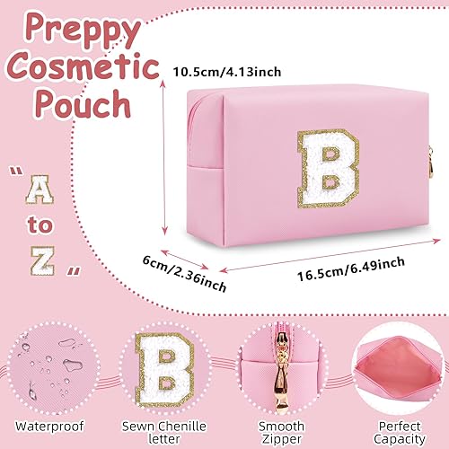 Miniatura 2 de Bolsa de maquillaje personalizada con parche de letra inicial, bolsa de cosméticos con cremallera, 2pcak-rosablanco-letra