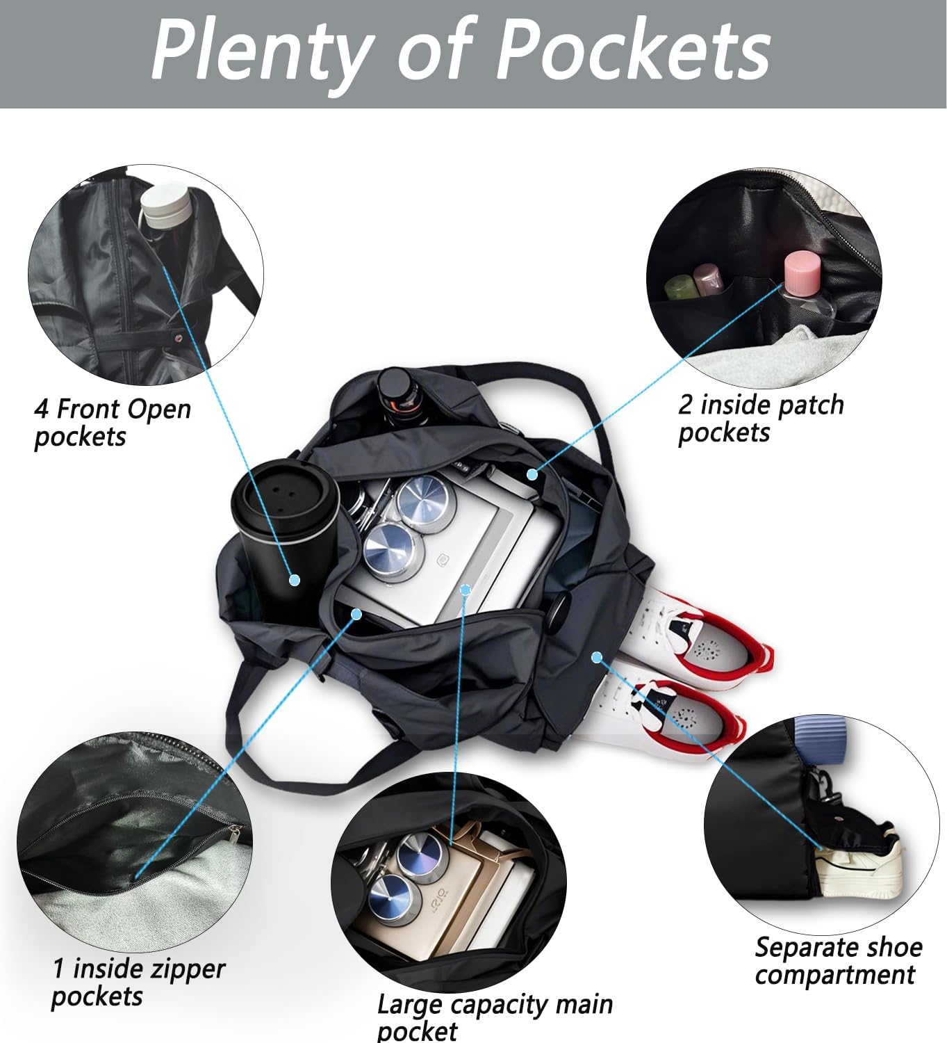 Gym Bag with Yoga Mat Holder Sports Bags with Shoe Compartment & Wet Dry Storage Pockets Travel Duffel Bag(Black)