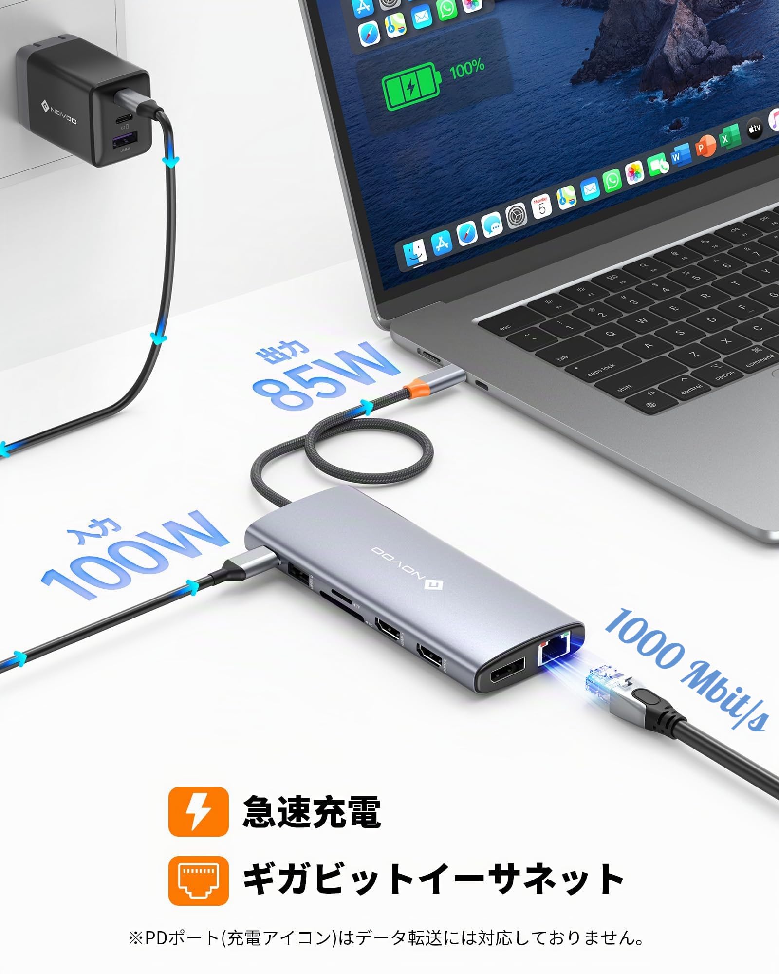 NOVOO Station d'accueil USB C avec Triple écran 14 en 1 vers Double HDMI 4K 60 Hz avec DP 8K à 30 Hz, 6 Ports USB C/A, PD de 100 W, RJ45, SD/TF, Audio 3,5 mm pour MacBook/Dell/HP/Lenovo