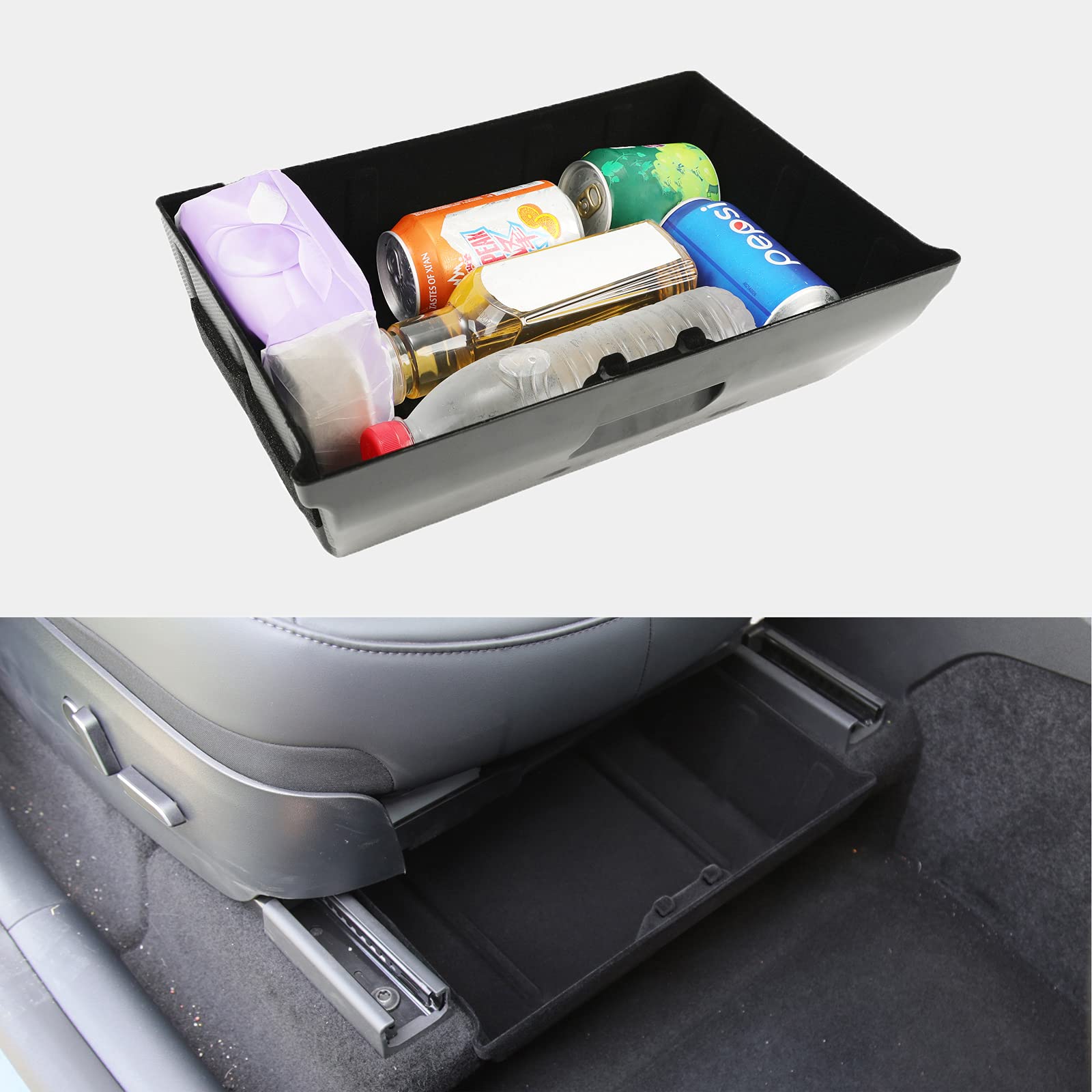 ROCCS Model Y Under Seat Organizer, Front Driver Seat Passenger Seat Tray Additional Storage Box for 2020 2021 Tesla Model Y (Single-sided Flocking)