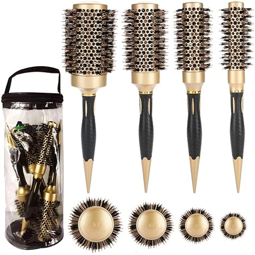 Round Hair Brush for Blow Drying Professional Pottery Lonic Barrel Hair Styling Curling/Straight Women Boar Bristle Hairbrush Round Set