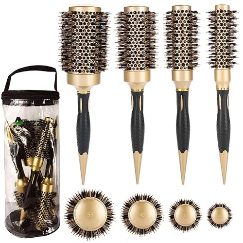 Aozzy Cepillo de pelo, juego de cepillos redondos para secado con soplado, cepillo profesional de cerdas de jabalí, tecnología de iones