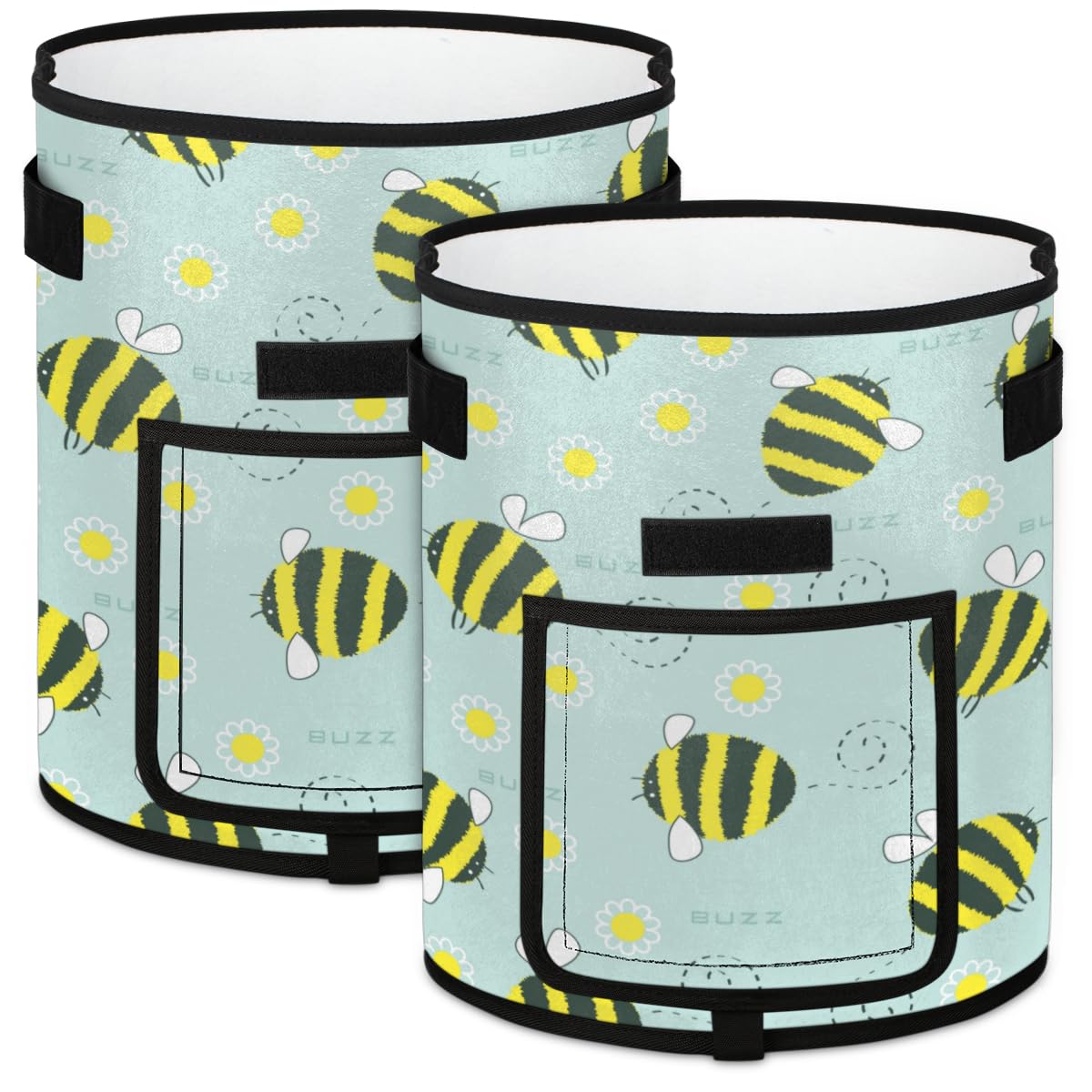 Mularoka 2-Pack 10 Gallon Potato Grow Bags Thickened Nonwoven Fabric Pots with Flap Harvest Window and Handles Lovely Bee Aeration Fabric Pots for Tomato Vegetables Fruits