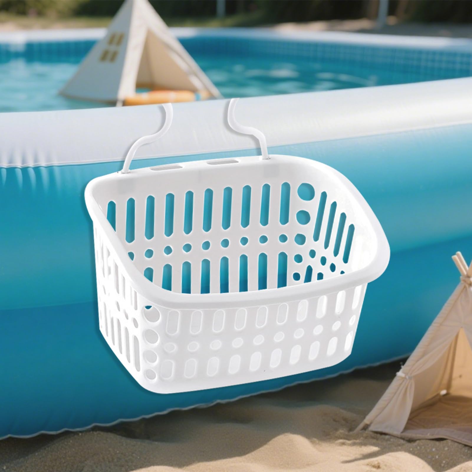 MRKU Aufbewahrungskorb für Küche und Pool mit Halterung, UV-beständig, mit Haken und Becher für Handtücher, Wasserflaschen und Schwimmzubehör