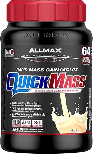 Vista 7 de ALLMAX QUICKMASS, Chocolate - 10 lb - Catalizador de ganancia de masa rápida - Hasta 2.26 oz de proteína por porción - Relación de carbohidratos a