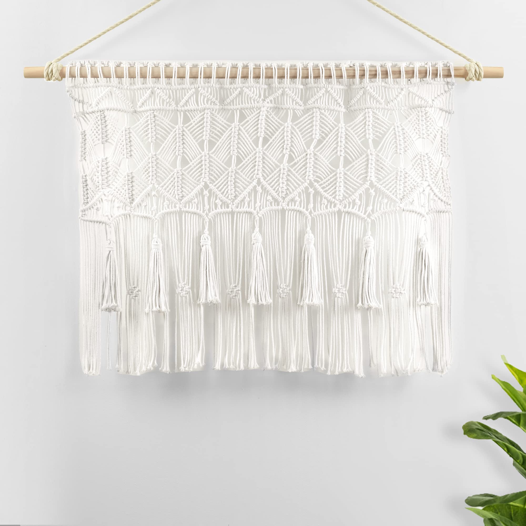 Lush Decor Boho makramowy frędzle bawełniana zasłona/zasłona kuchenna/dekoracja ścienna, 76 cm dł. x 102 cm szer., biała