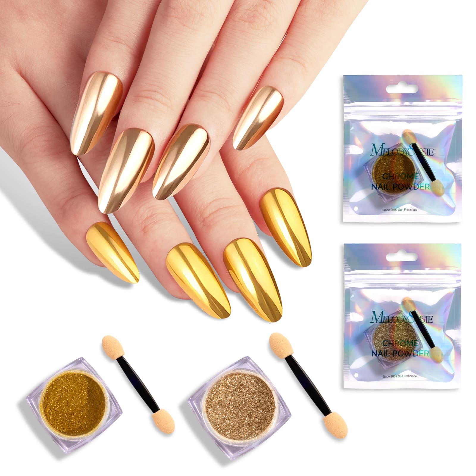 MelodySusie 2Pcs Chrome Nail Powder for Gel Nails