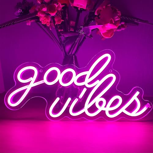 Good Vibes - Letrero de neón para decoración estética de pared, luz de neón alimentada por USB, para dormitorio de adolescentes, niñas, luz de neón