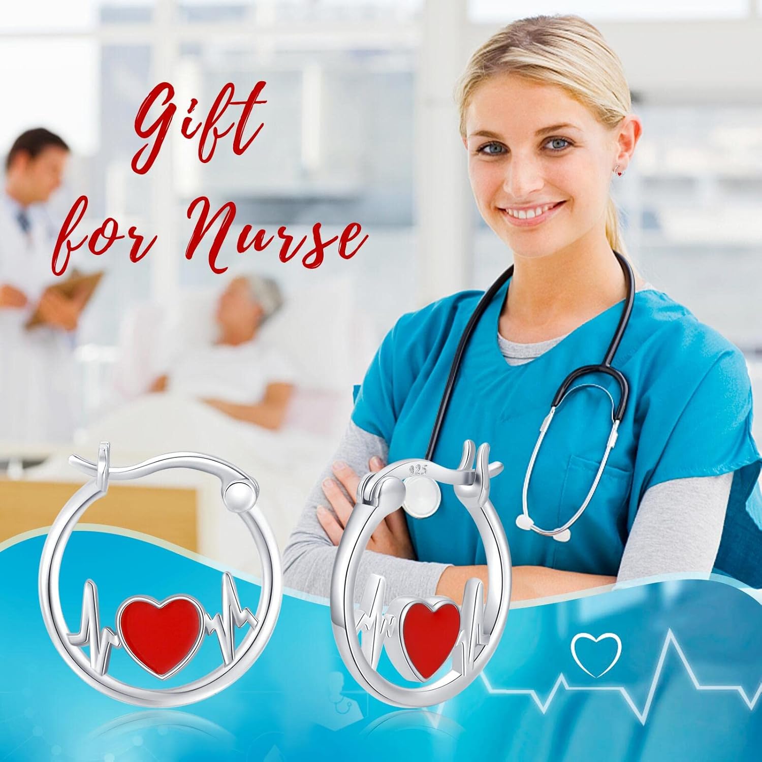 Nurse Earrings 925 Sterling Silver Heartbeat Heart Earrings EKG Huggie Hoop Earrings Nurse Jewelry Graduation Gift for Nurse Doctor Medical Student - Image 7