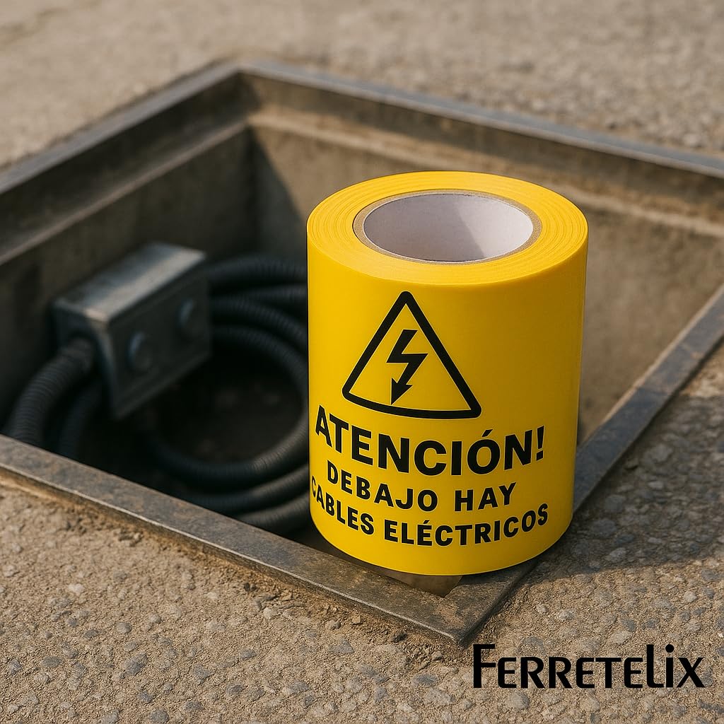 Ferretelix® Rollo cinta señalizacion electrica 15 cms x 200 mts