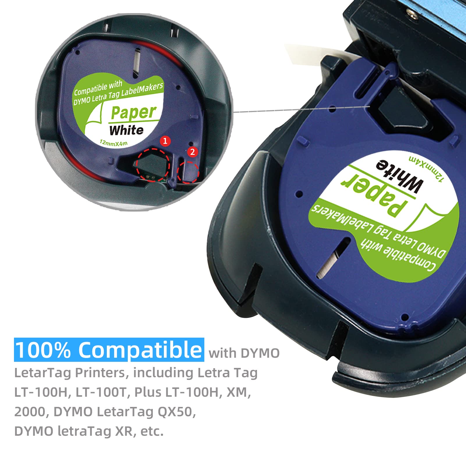 Aegis Label Tape 5-Pack - 1/2 Inch Black On White For DYMO LetraTag Printers