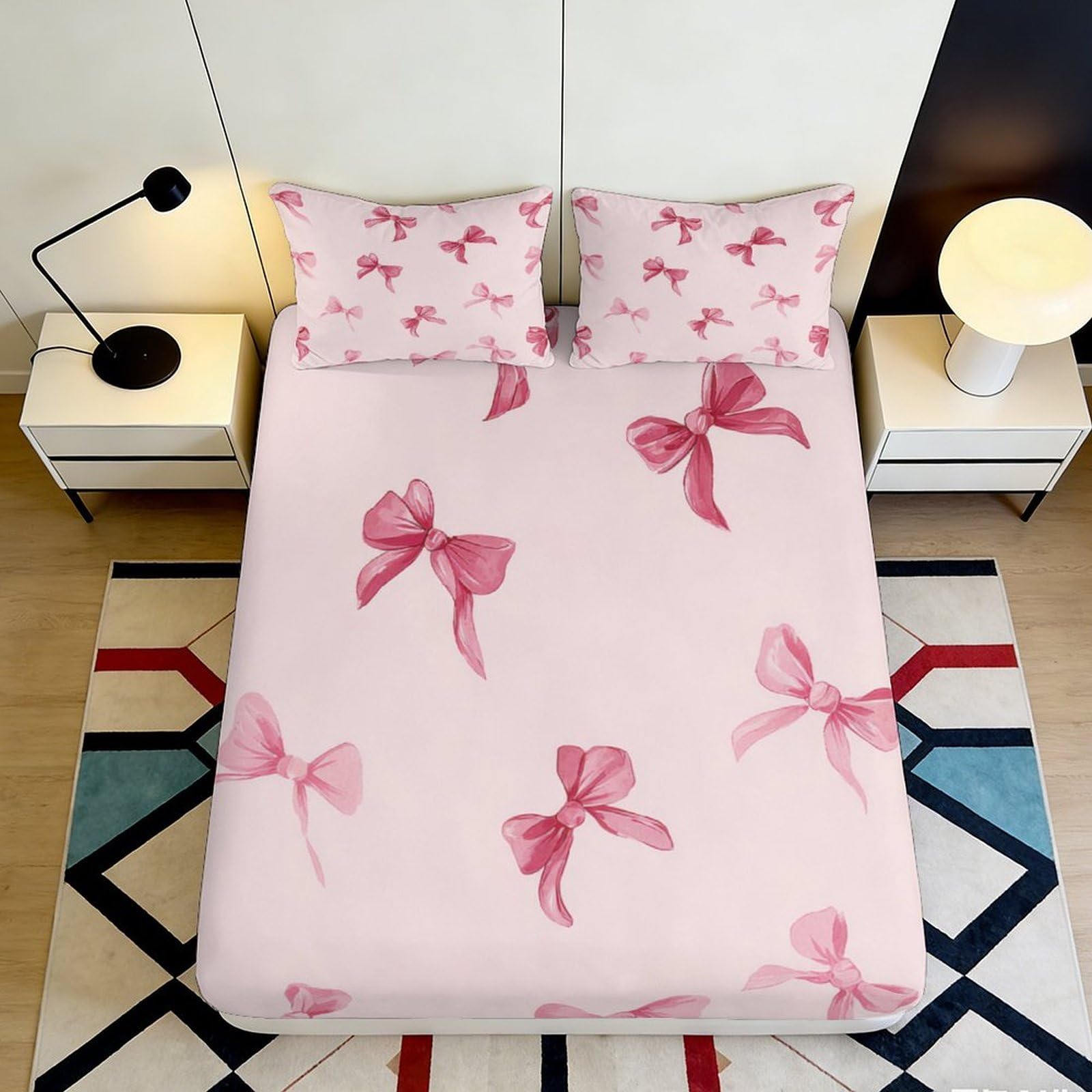 3D Printed Bow Fitted Sheet Microfiber Non-Slip Deep Pocket Bedroom Bedding Bow Mattress Fitted Cover for Adults 200x200x25cm 90x200x25cm