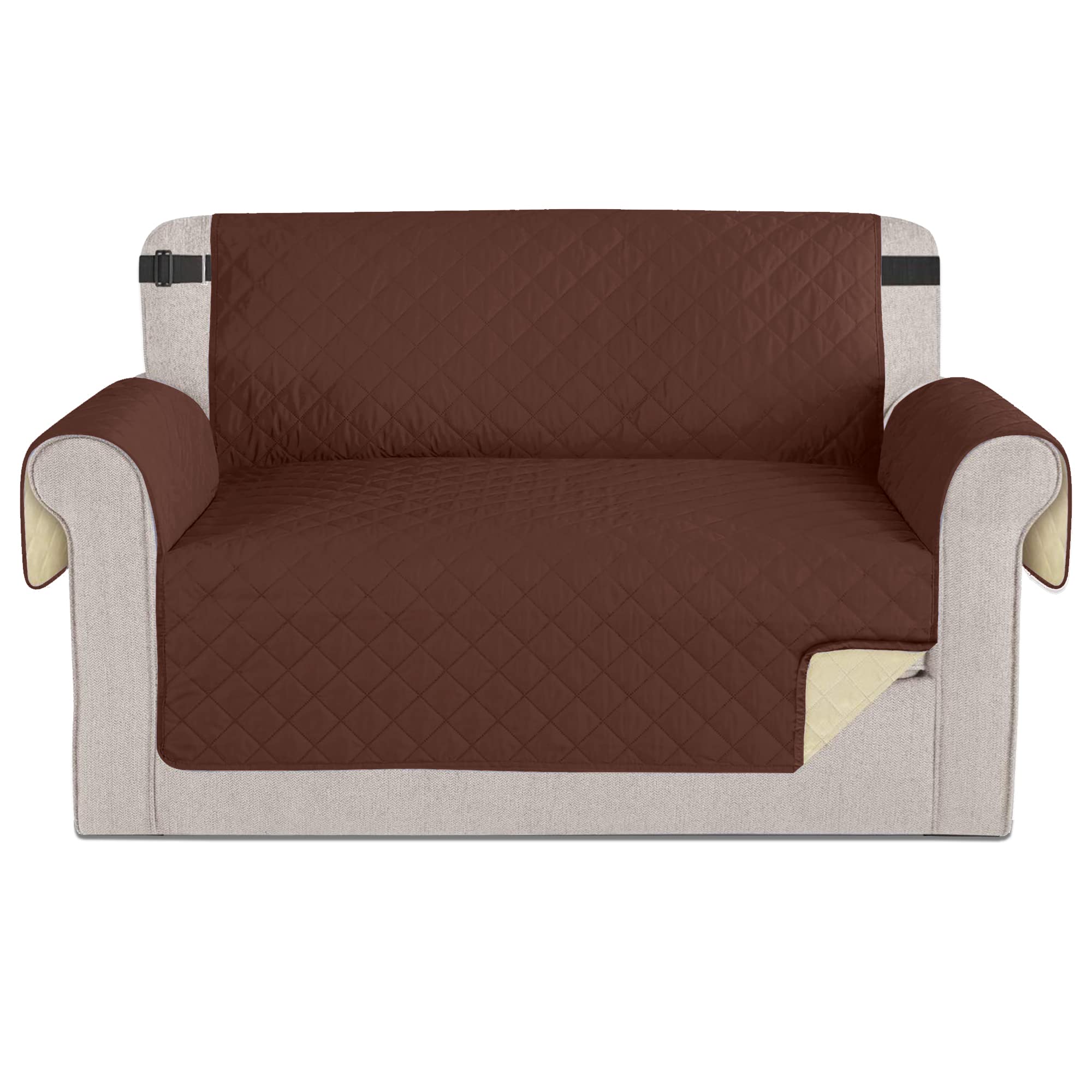 Time to Sparkle 1Pack Sofa Cover 2 Seater Sofa Slipcover Reversible Water Resistant Couch Cover with Foam Sticks Elastic Straps Furniture Protector for Kids, Dogs, Pets - Coffee