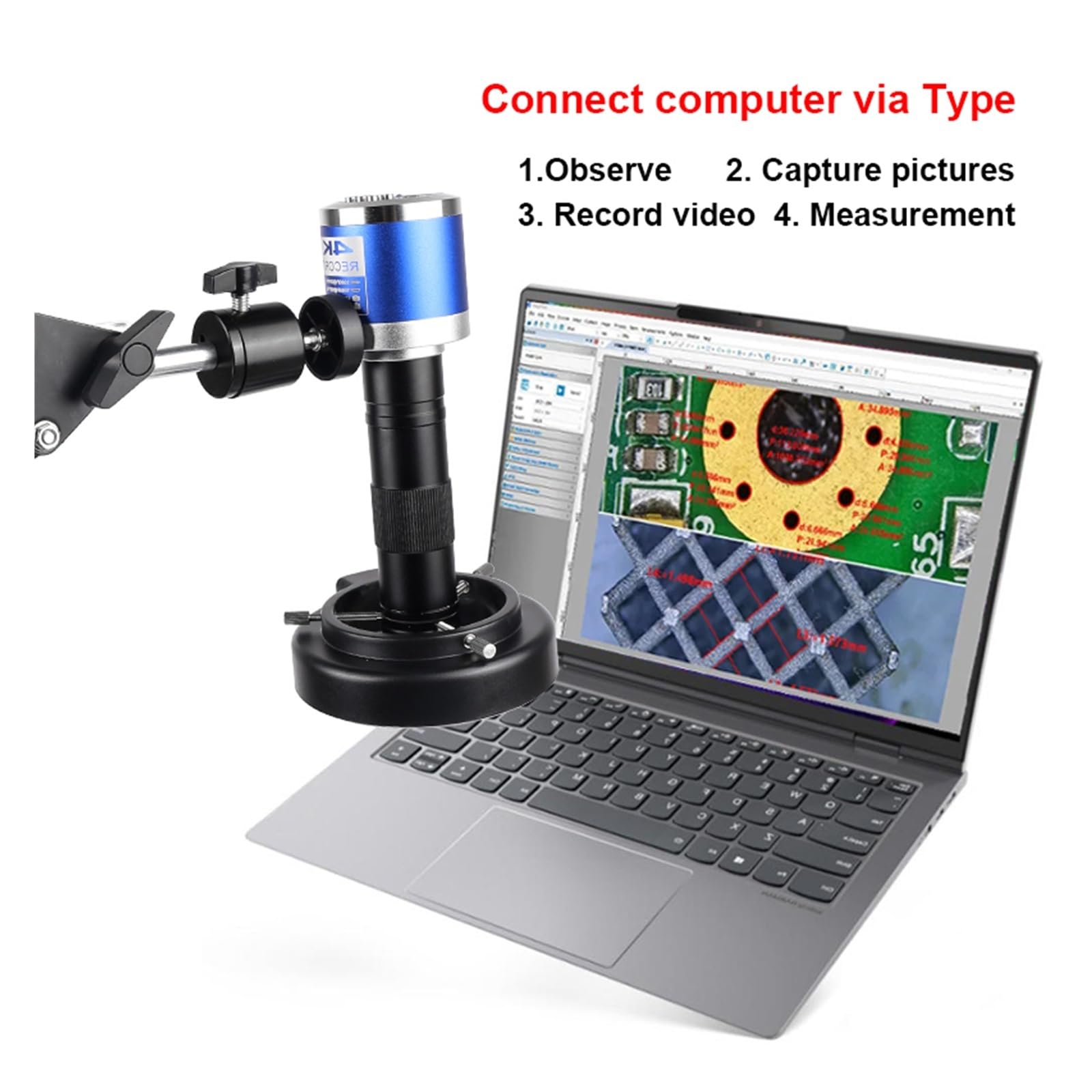 Microscopio digitale for saldatura con obiettivo zoom 1-150X, HD 4K 48MP 1080P, telecamera industriale di tipo C, video HDM/I, for elettronica