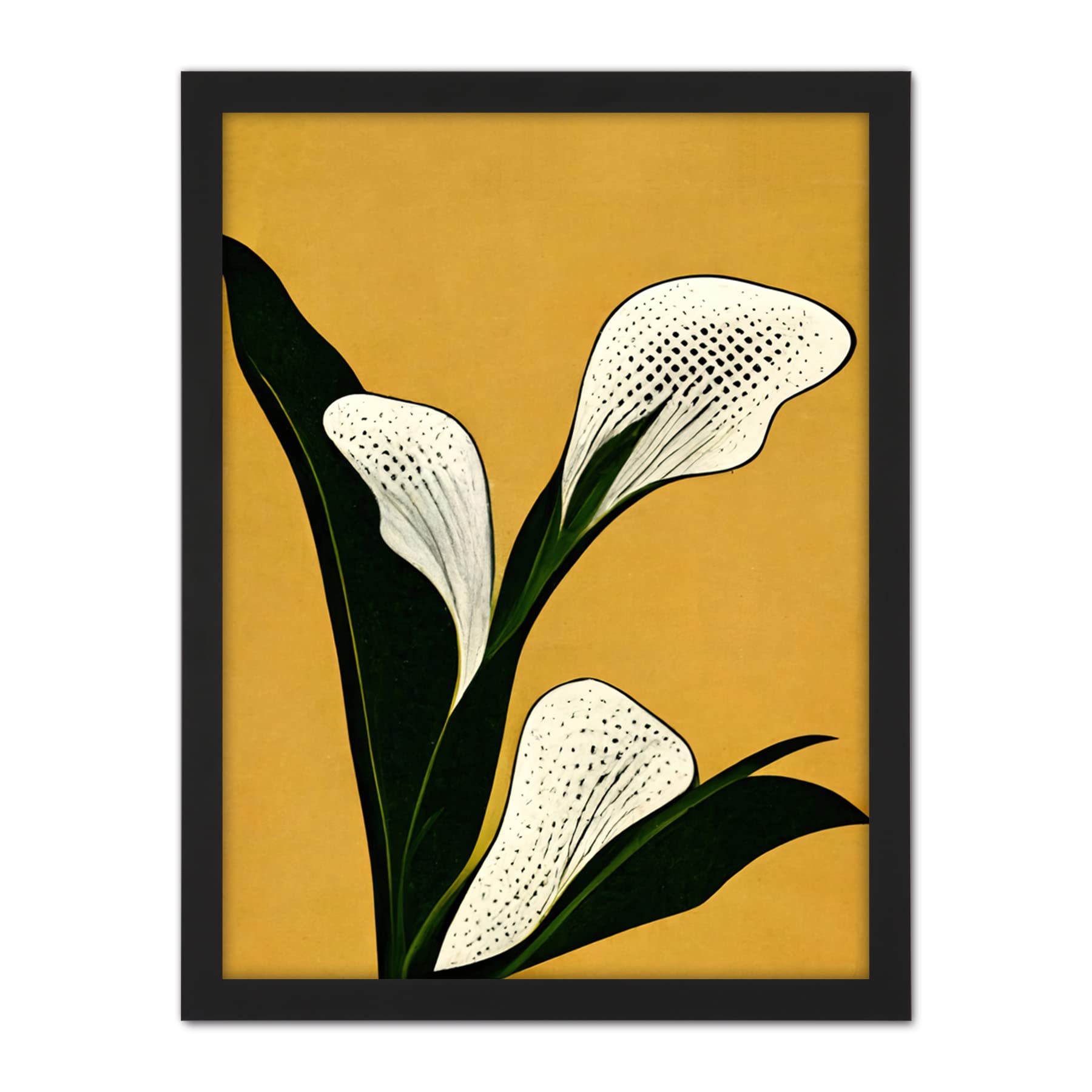 Doppelganger33 LTD Art Deco Pop Art White Calla Lily Flower Plant Artwork Framed Wall Art Print 18X24 Inch