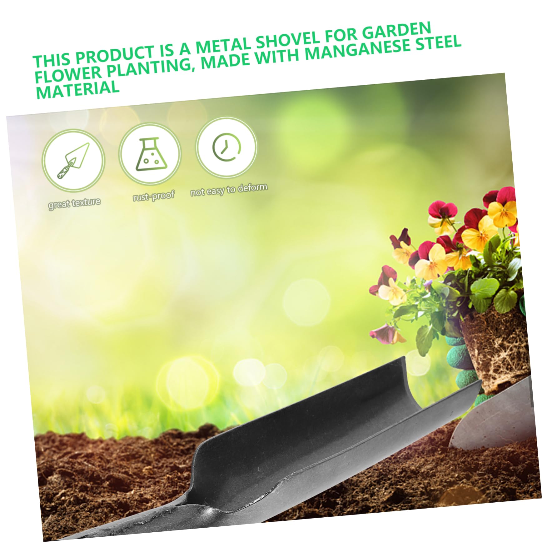 Pala da Giardino in Acciaio al Manganese Resistente All'usura, Strumento Multiuso per Trapianto e Scavo, Attrezzo Nero per Lavori Agricoli