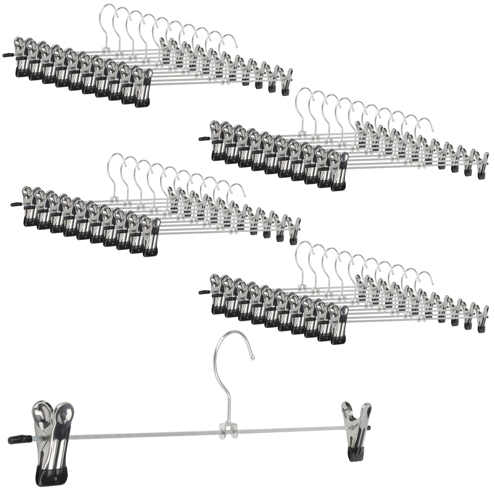 MOUYAT 45 Pack Skirt Hangers with Clips, Adjustable Trouser Hangers with Clips, Space Saving Skirt Hanger, Clip Hanger for Pants, Coat, 28.5 x 5 x 10 cm