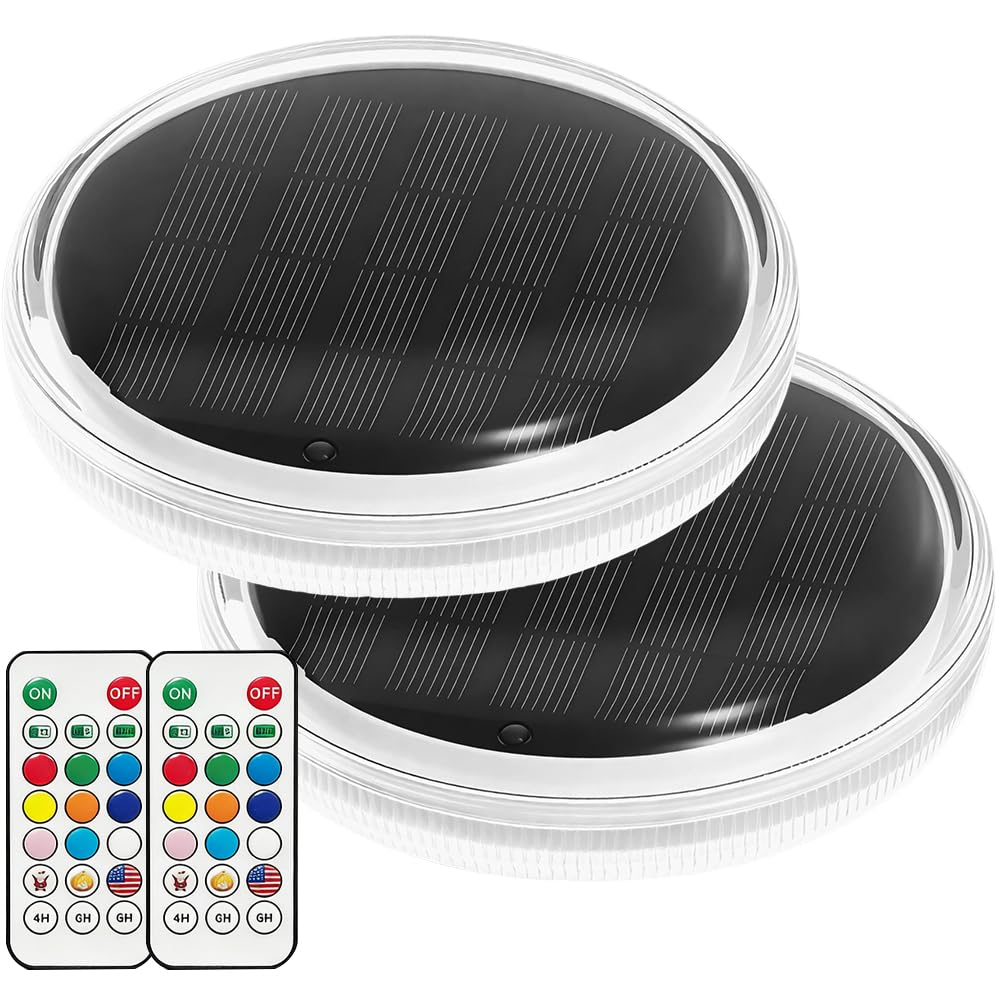 2 Stück Poolbeleuchtung Unterwasser Solar, IP67 Wasserdicht Teichbeleuchtung Solar Pool Licht mit Fernbedienung, 12 Farbmodi, Timer für Whirlpool, Schwimmbad, Badewanne Deko