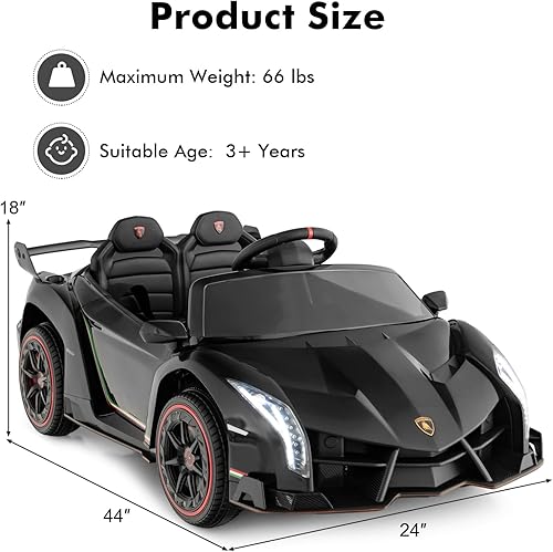 Miniatura 6 de INFANS Vehículo eléctrico Lamborghini Veneno de 2 plazas para niños, 12 V 4 WD, con puertas hidráulicas, modo mecedor, velocidades ajustables,
