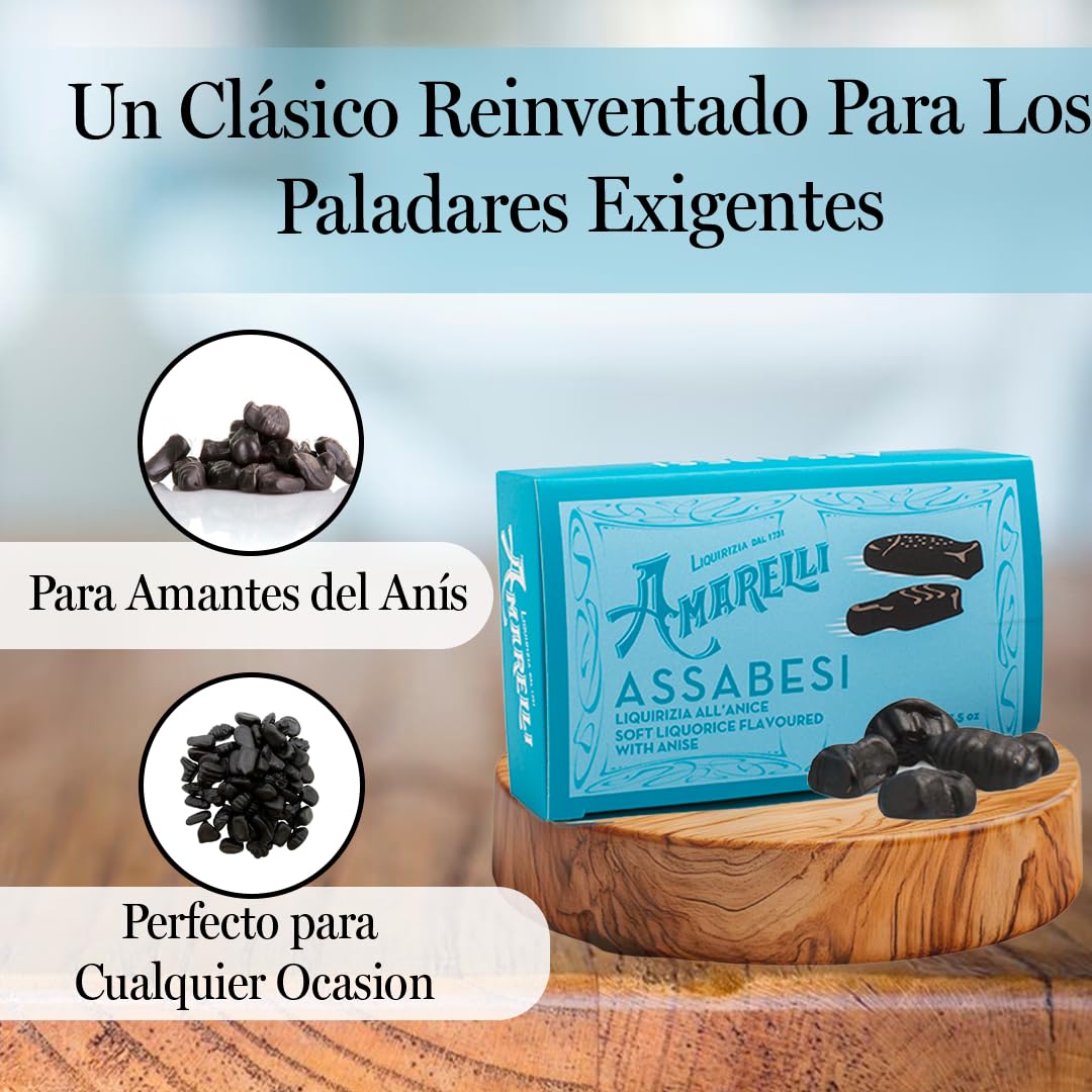 AMARELLI| Assabesi – Regaliz Blando con Anís 100g Caramelos Naturales | Regaliz Gommosa | Assabesi en Envase Elegante | Sabor Puro | Caramelos Divertidos con Formas Variadas (PACK 2)