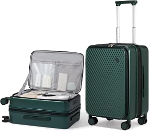 mixi 20 Inch Expandable Carry On Luggage PC Hard Shell Suitcase Top Opening Rolling Travel Suitcases with Spinner Wheels & TSA Lock, Blackish Green