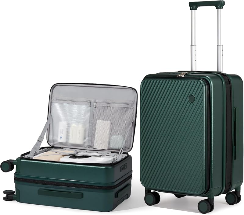 valija de viaje expandible de 20 pulgadas con carcasa rígida para PC, valija de viaje con ruedas giratorias y cerradura TSA, verde negruzco