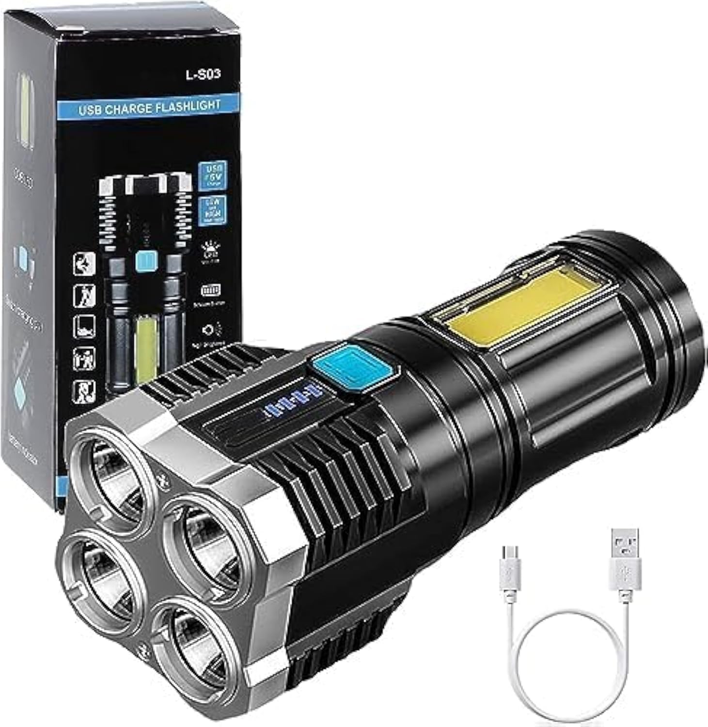 G.FIDEL Portable Rechargeable Torch LED Flashlight Long Distance Beam Range with Power Bank, Hammer and Strong Magnets,Window Glass 4 Modes for Car Camping Hiking Indoor (Silver) (B0CPTCQZTJ) Amazon Price History, Amazon Price Tracker