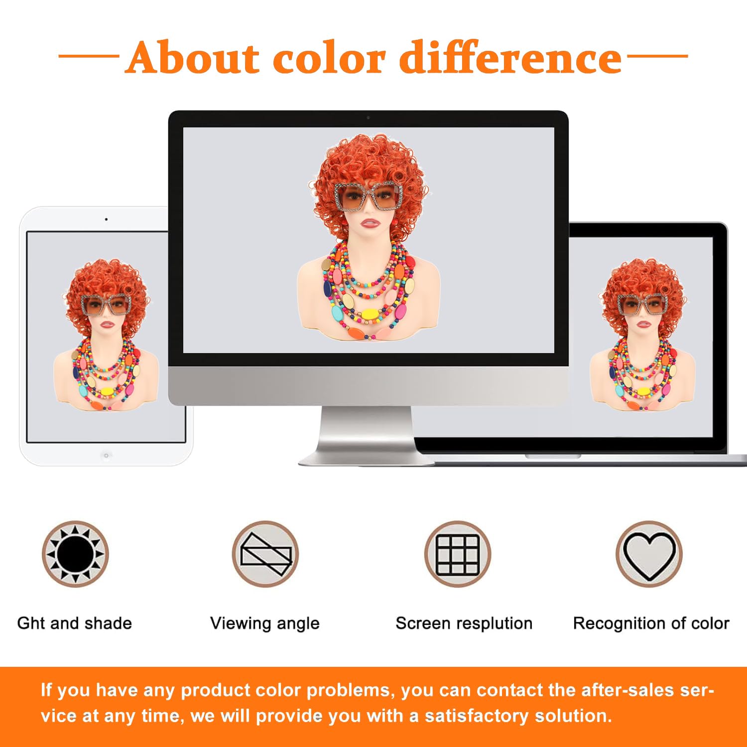 Women Curly Orange Red Wig with Sunglasses Necklace and Earrings for Party Cosplay Halloween Costume Wig - Image 7