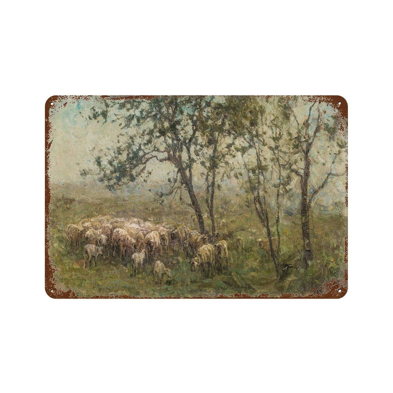 xiaoxiaoshen Vintage Sheep Painting_ Country Meadow Farm Wall Decor Art Metal Tin Poster Modern Home Decor Art Home Bar Shop Decorations Vintage Sign 20x30cm