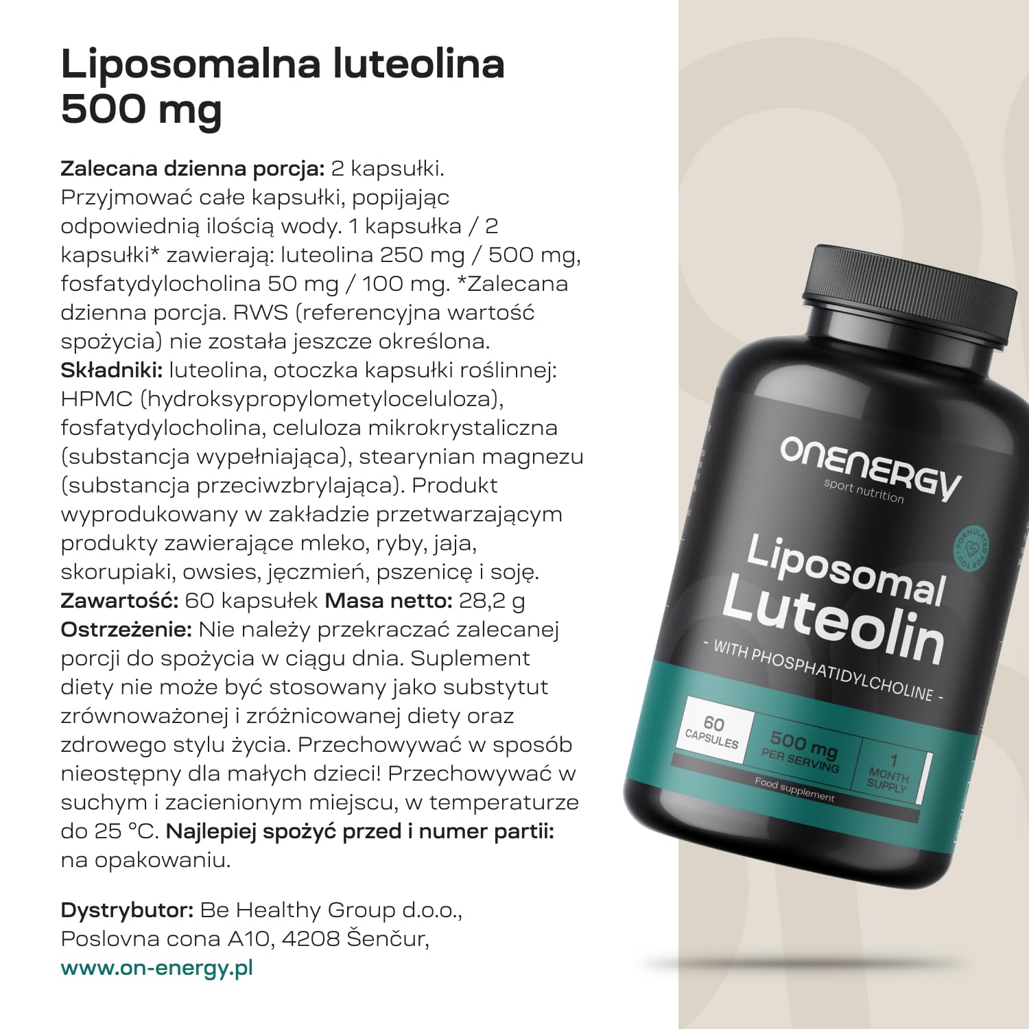 Liposomalna luteolina 500 mg - 60 kapsułek roślinnych - Naturalny flawonoid - Doskonałe wchłanianie i skuteczność - Z dodatkiem fosfatydylocholiny - Codzienne wsparcie