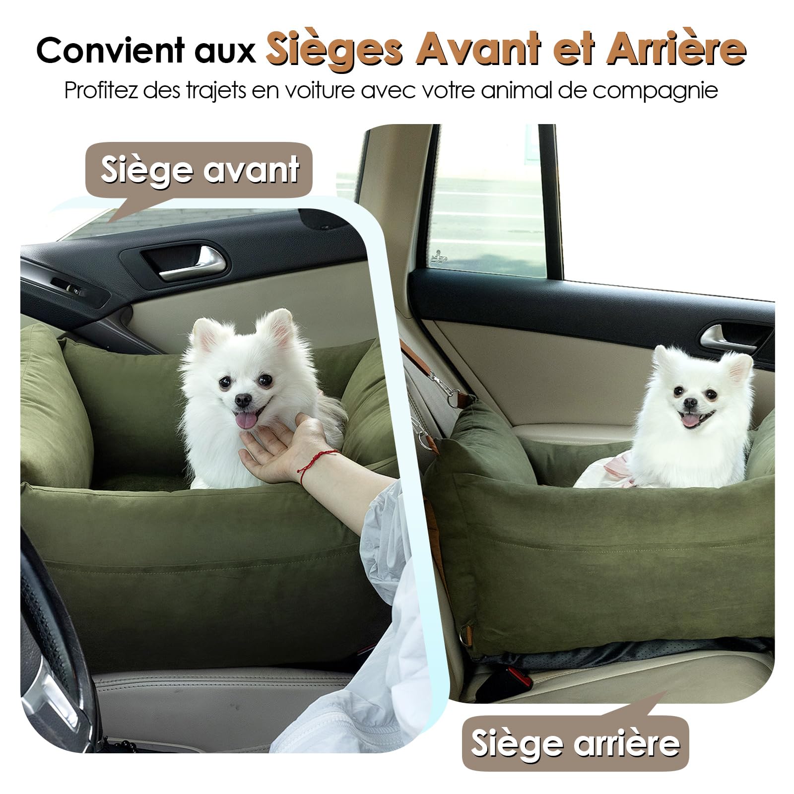 Siège Auto Pour Chien - Panier Confortable Mousse Mémoire Forme, Pour Trajets Longs, Jusqu'à 15 Kg