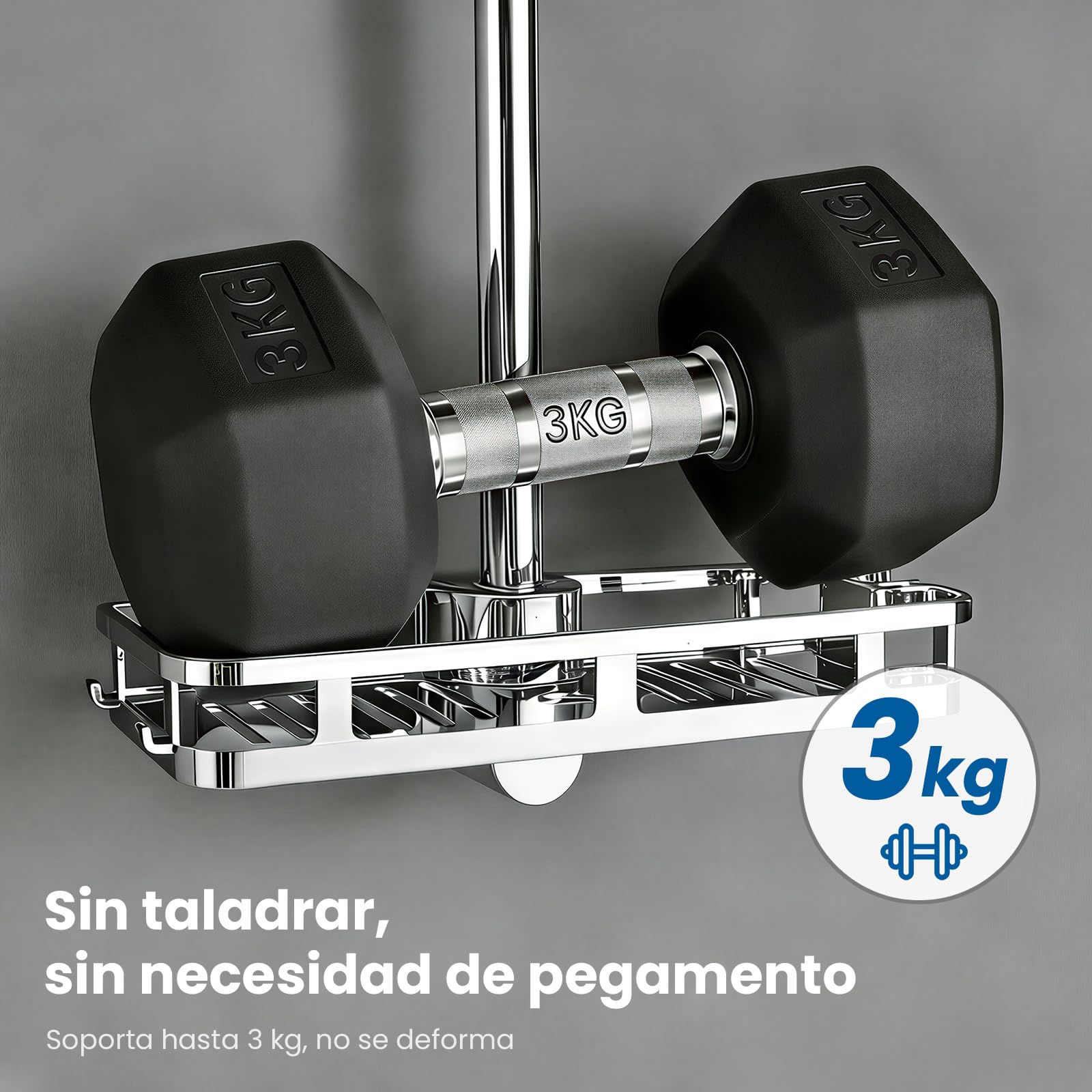 Auralum Barra de Ducha de Acero Inoxidable 70cm con Estante y Alcachofa de Ducha 5 Modos, Columna Ducha Sin Grifo Soporte Ajustable y Flexo Inoxidable de 150cm, Compatible con Orificios Existentes — view 6