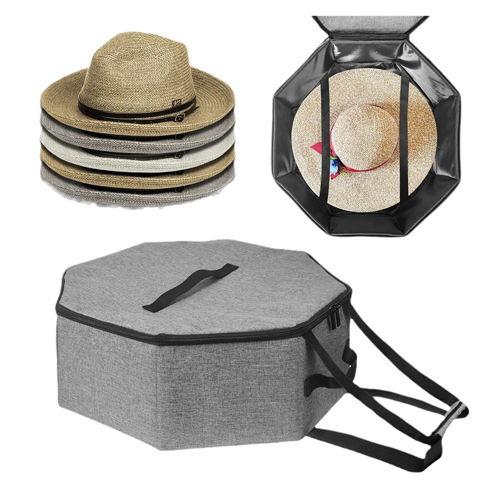 Estuche plegable for guardar sombreros, caja for sombreros de viaje, organizador de sombreros de vaquero for armario con asas, cajas for sombreros for hombres y mujeres(Black)