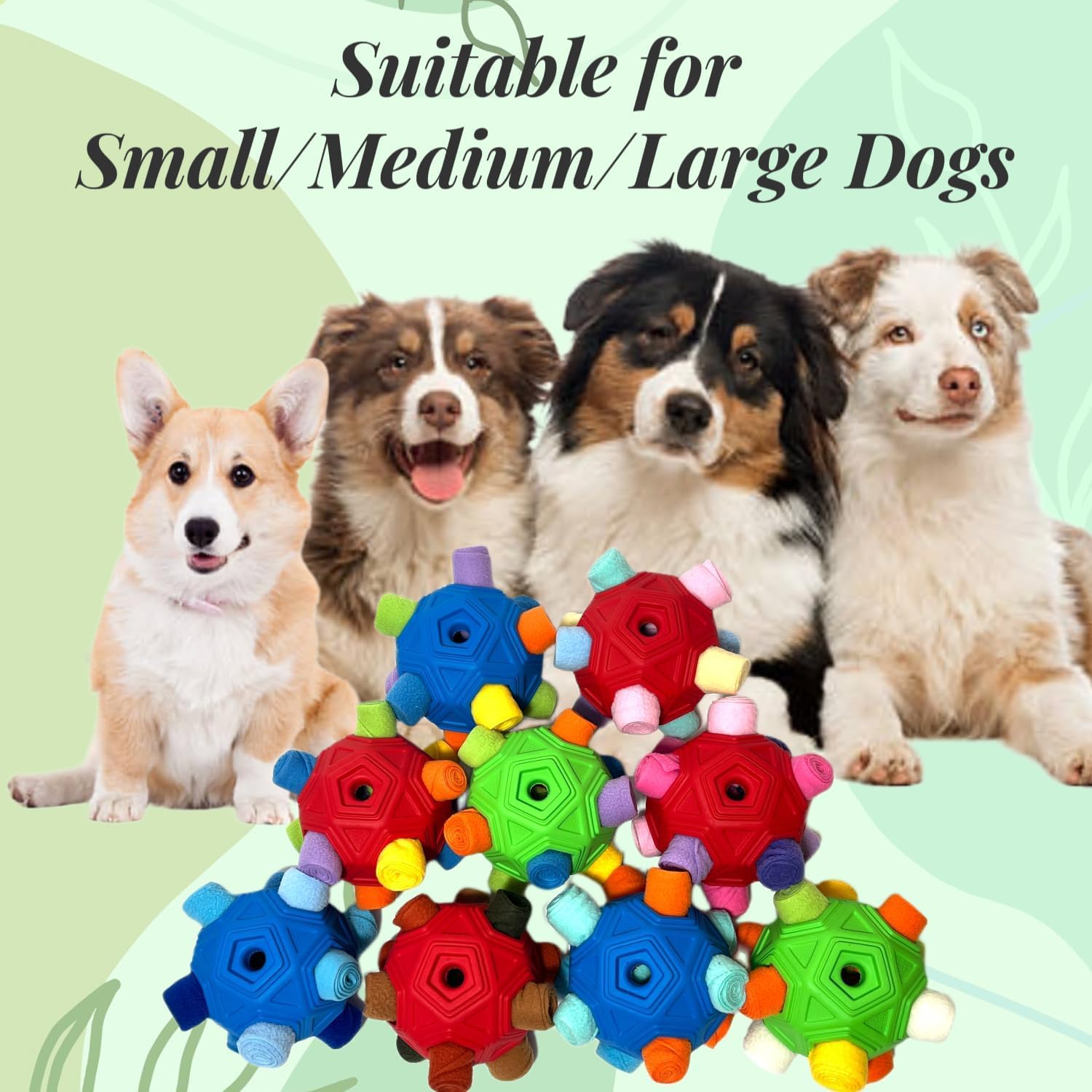 Schnüffelball für Hunde Hundespielzeug Unzerbrechlich Upgrade Ball Interaktives Spielzeug Snuffle Tragbarer Haustier Puzzle Snuffle Ball Toy für Kleine Mitte Groß Hunde (Rot Regenbogen)