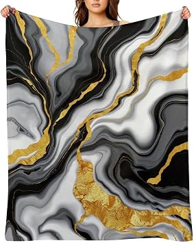 Black White Gold Marble Throw Blanket, Soft Flannel Fuzzy Cozy Warm Blanket for Couch Bed Sofa Home Decor 30"x40"