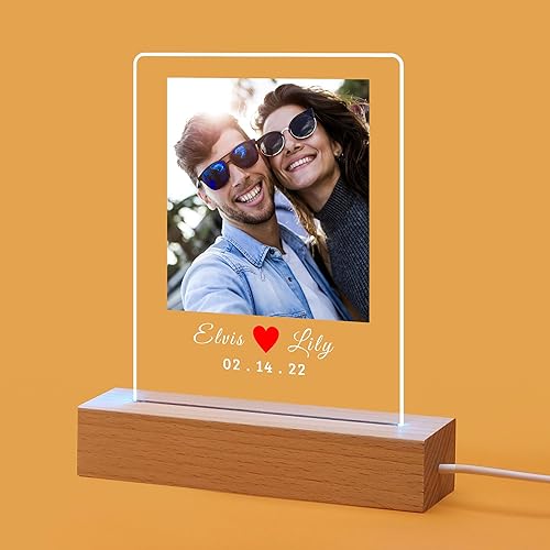Miniatura 5 de Crezusvo Placa de fotos de acrílico LED personalizada, regalos de aniversario personalizados para parejas con nombres grabados, luz nocturna