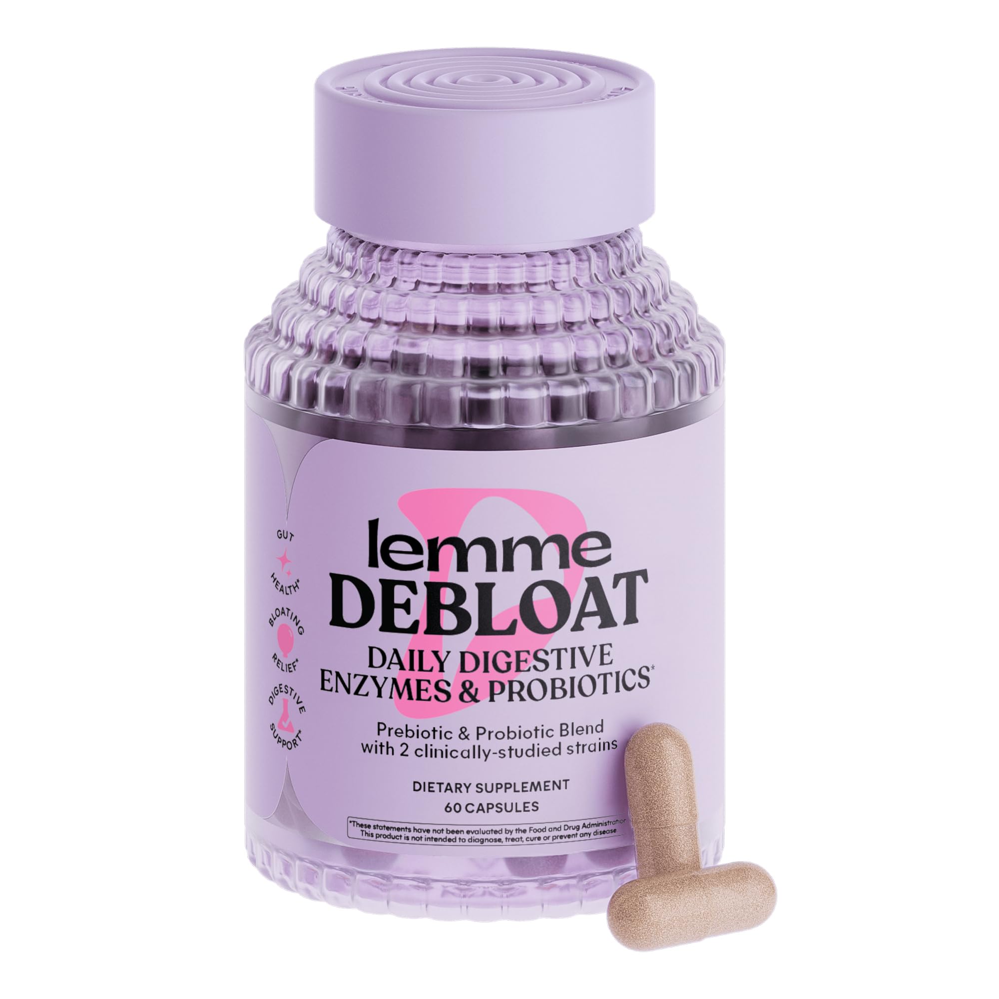 Debloat 3-in-1 Prebiotic, Probiotic & Digestive Enzyme Capsules for Bloating & Gas Relief - 2 Clinically Studied Probiotics w/5 Digestive Enzymes to Improve Digestion, Women & Men, (60 Count)