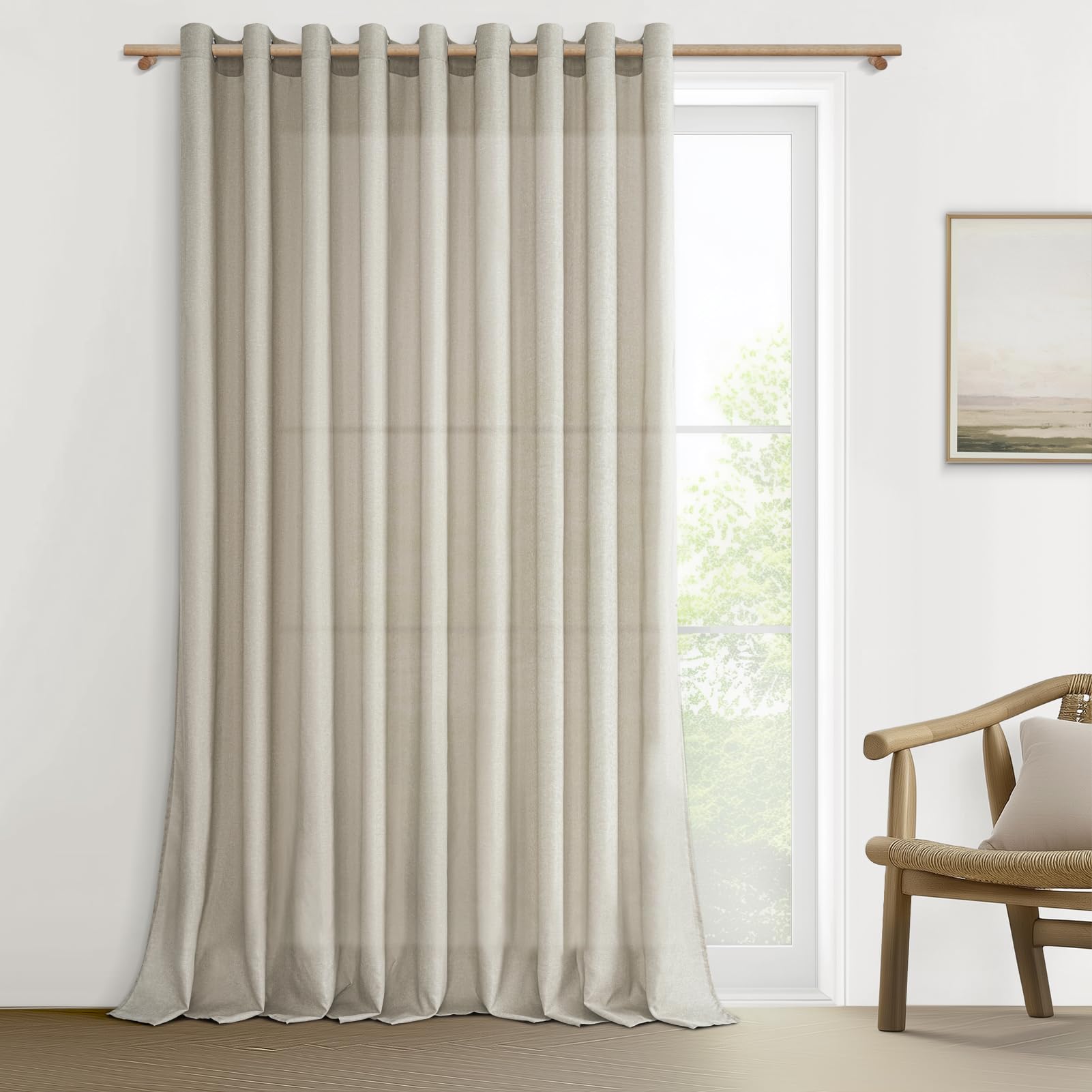 MRTREES Lindas Cortinas Beige Translucidas Lino para Salon Dormitorio Cocina Comedor Habitacion Ventanas 1 Pieza 300x240cm Cortina Visillo Blanco Semiopaca con Ojales Cortinas de Casa Global Recycled Standard Global Recycled Standard Global Recycled Standard