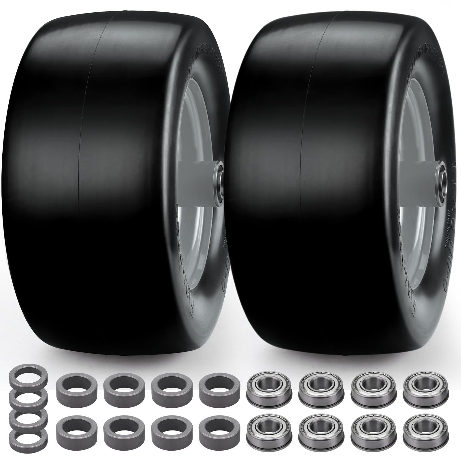 11x 6.00-5 Flat Free Tire, 2 Pack Zero Turn Front Mower Tires, 11x6.00-5 Solid Lawn Mower Tire with 3/4" or 5/8" & 1/2" Bearings, 450lbs, 6"- 8" Centered Hub for Bad Boy/Cub Cadet Lawn Mowers