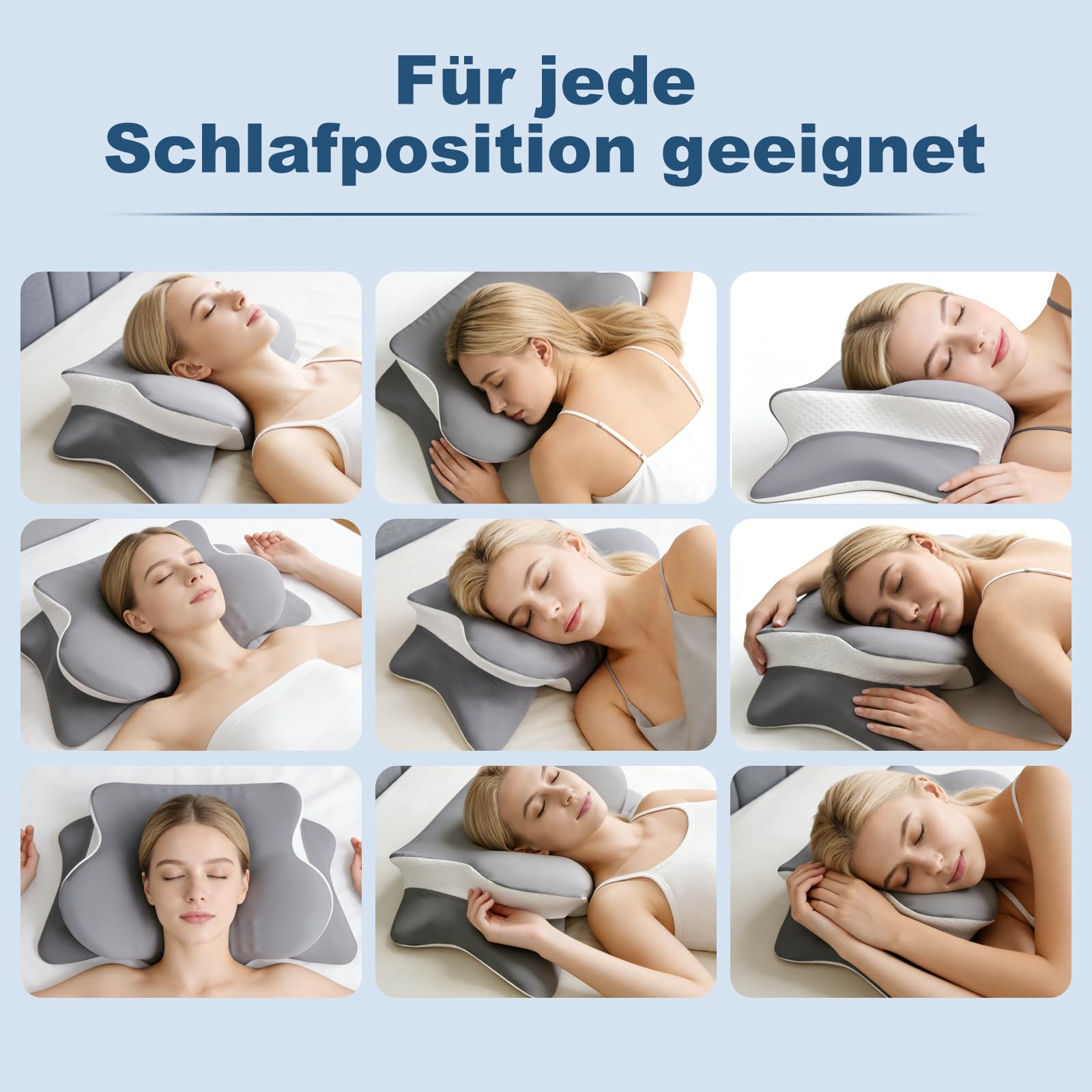 Almohada cervical, cojín cervical con soporte cervical 3D, certificado CertiPUR-US y OEKO-TEX, almohada para dormir de lado con funda lavable transpirable, para dormir de lado, espalda y boca abajo